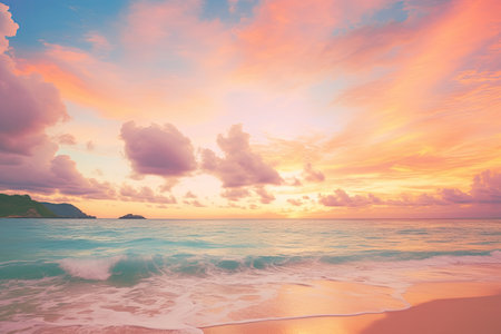 sunset over a beach with cloudsの素材