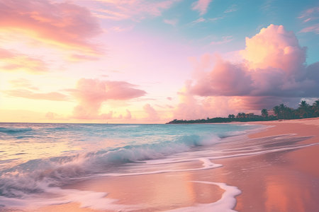 sunset over a beach with cloudsの素材