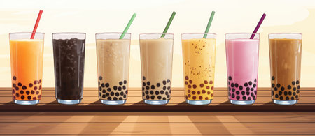 a row of different colored bubble teasの素材