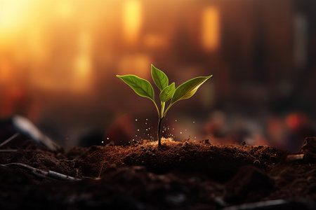 simple plant growing out of a holeの素材