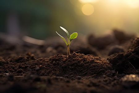 simple plant growing out of a holeの素材