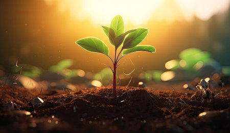simple plant growing out of a holeの素材