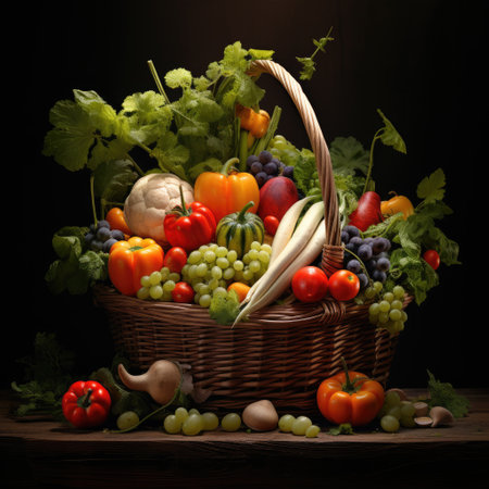 vegetables in a wicker basketの素材