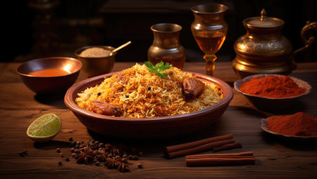 rice with spices chicken and other ingredientsの素材