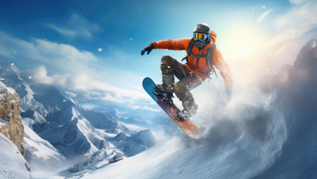 winter sport snowboarder man jumpingの素材