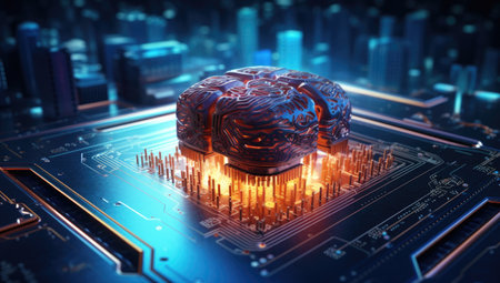 brain of a machine on a circuit boardの素材