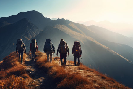 group of people hikingの素材
