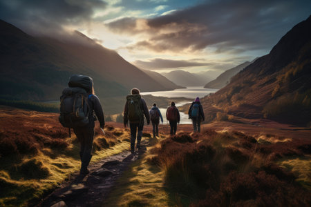 group of people hikingの素材