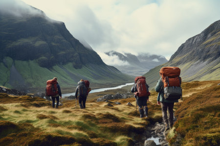 group of people hikingの素材