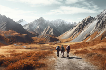 group of people hikingの素材