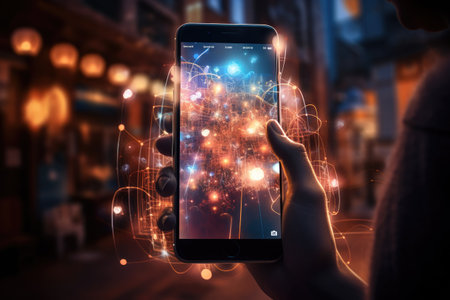 Mobile cell phone in hand social mediaの素材