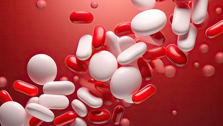 3d illustration of red and white pillsの素材