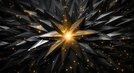 shining yellow star with black backgroundの素材