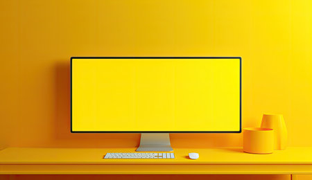the blank screen behind a yellow wallの素材