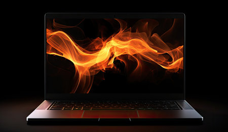 laptop computer with a blank screen splashの素材