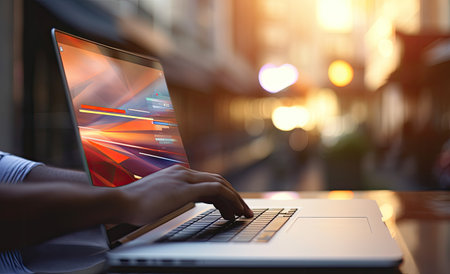 Woman holding credit card and using laptop online payment internet banking. Technology and onlineの素材