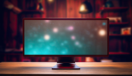 tv screen on desk with white screenの素材