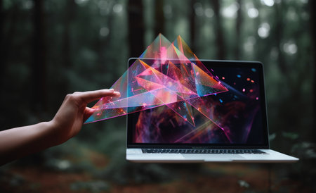 Woman holding credit card and using laptop online payment internet banking. Technology and onlineの素材