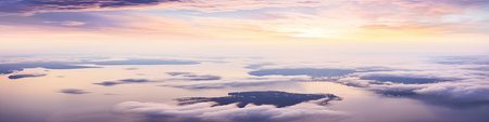 an aerial photo from an airplane of a lake mountainsの素材