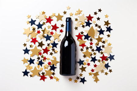 wine bottle red star white backgroundの素材