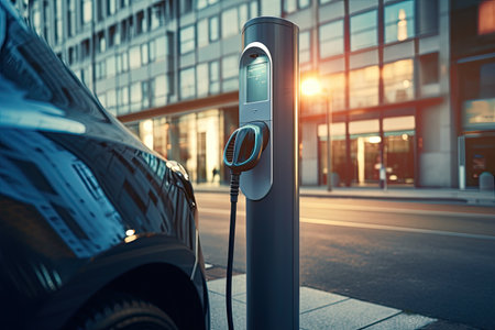 man charging an electric vehicleの素材
