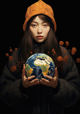 planet world in hands girlの素材