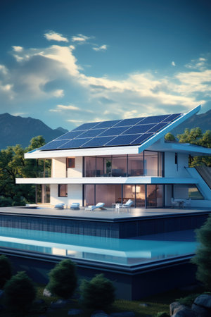 solar panels on the roof of a homeの素材