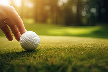 the golf course and touching the golf ballの素材