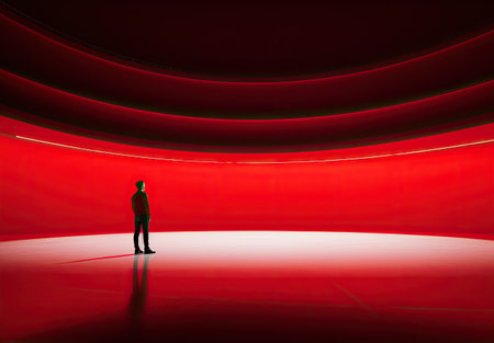 red background with a bright lightの素材