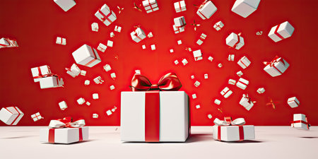 white gift box and red bowの素材