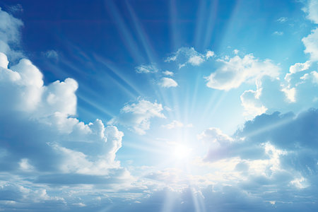 the sun is shining through the clouds in a blue skyの素材