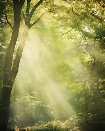 sunlight shines through the treesの素材