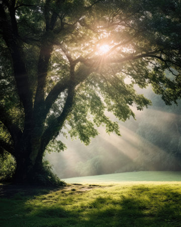 sunlight shines through the treesの素材