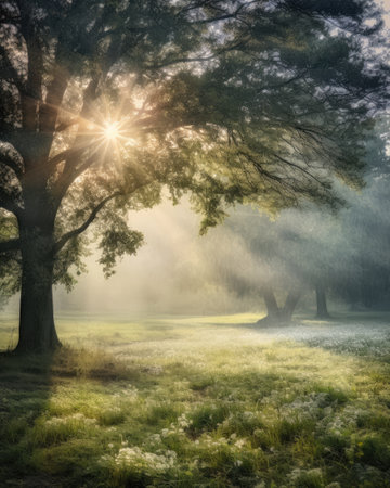 sunlight shines through the treesの素材