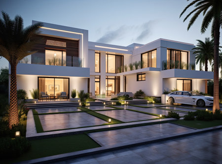beautiful house front with drivewayの素材