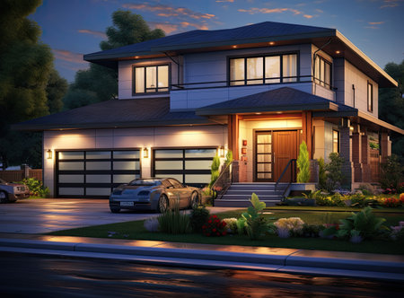 beautiful house front with drivewayの素材