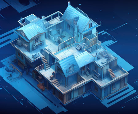 3d illustration of a house that is under constructionの素材