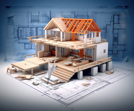 3d illustration of a house that is under constructionの素材