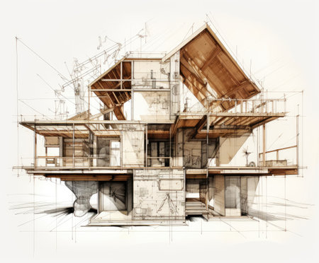 3d illustration of a house that is under constructionの素材