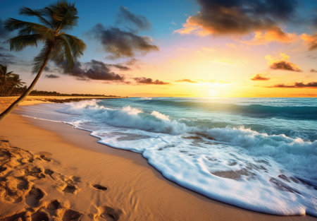 a sunny beach in warm blue watersの素材