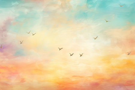 art painting background with a flying birds on the skyの素材