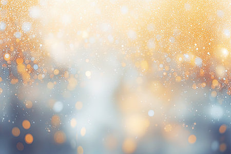 snow background with abstract gold confetti lightsの素材