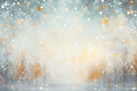 snow background with abstract gold confetti lightsの素材