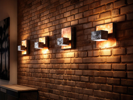 spotlights on a brick wallの素材