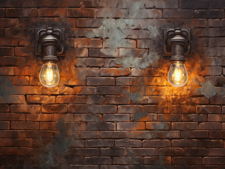 spotlights on a brick wallの素材