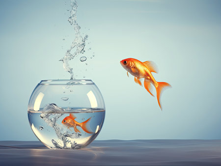 two goldfish jumping into one anotherの素材