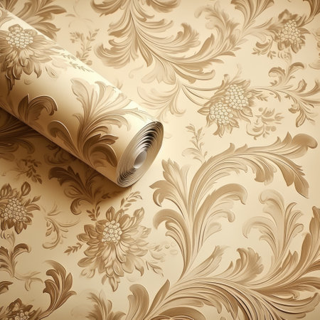 vintage wallpaper with a beige floral patternの素材