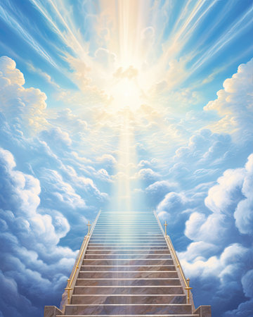 stairs atop a cloud in the style of god raysの素材