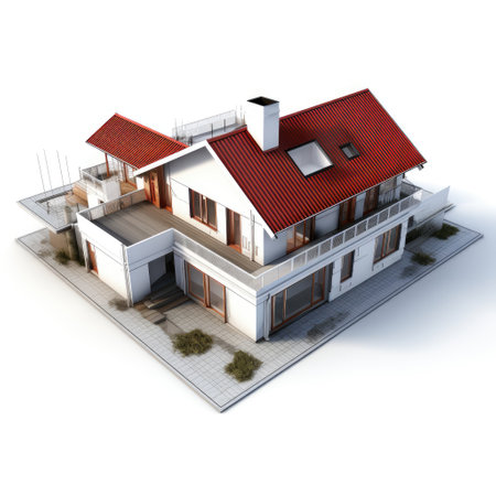 3d rendering of a house with a a planの素材