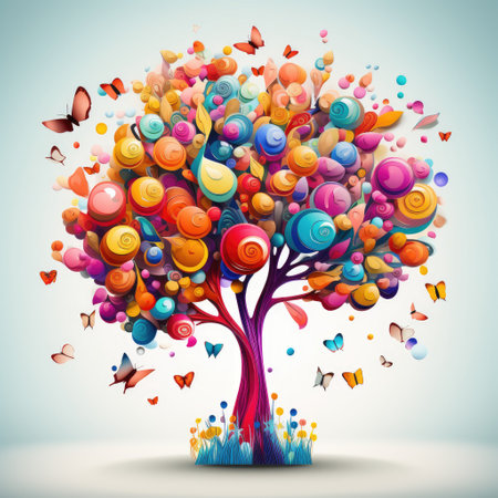 colorful tree with butterfliesの素材